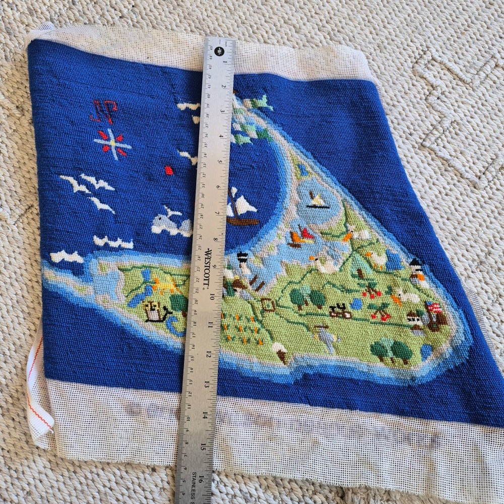 Erica Wilson Marthas Vineyard Map Finished Needlepoint Canvas Coastal Art - Picture 11 of 12
